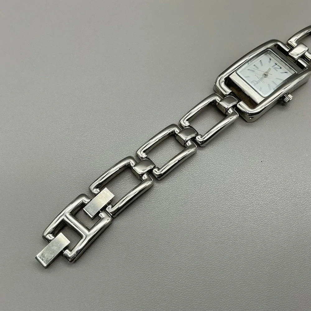 Nine West Womens Watch White Dial Silver Tone Bracelet Rectangular NEW BATTERY